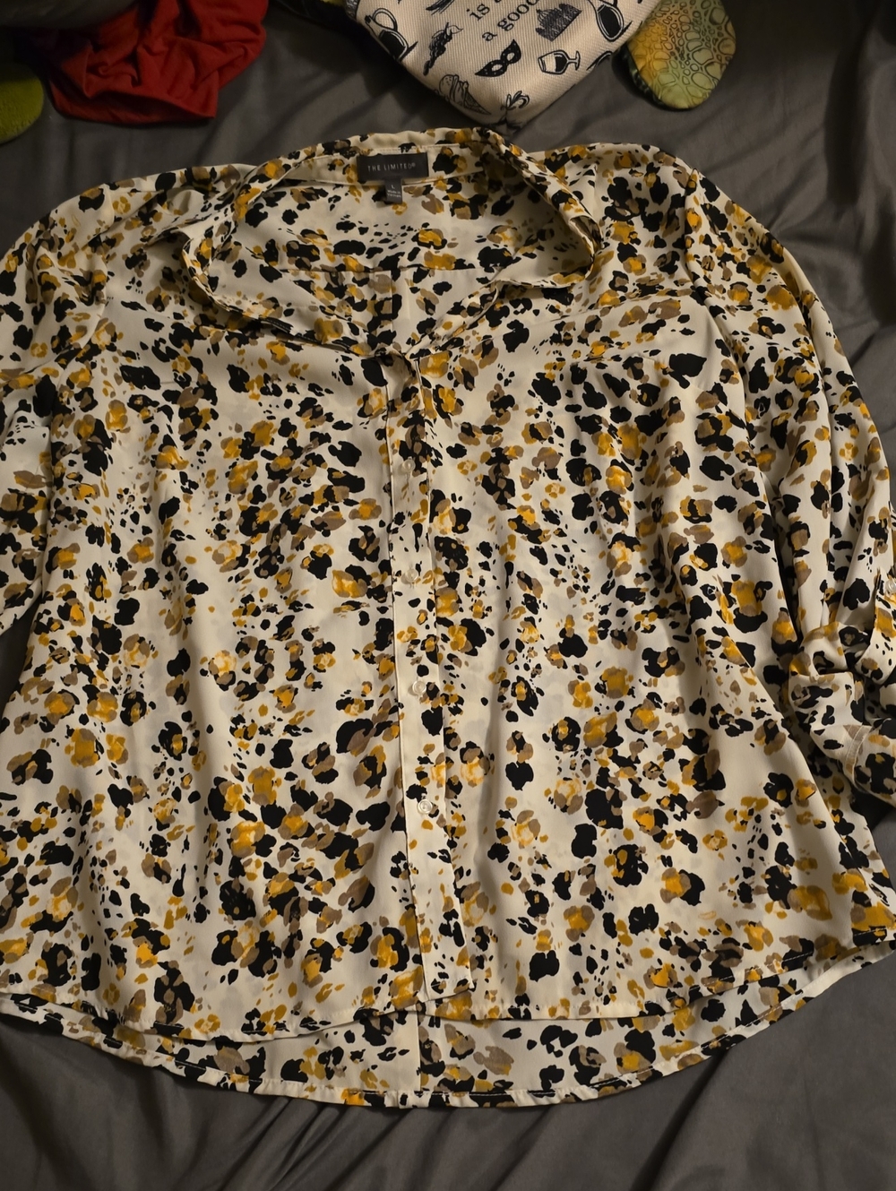 The Limited Women's White Button-Down Shirt with Yellow & Black Spot Print
